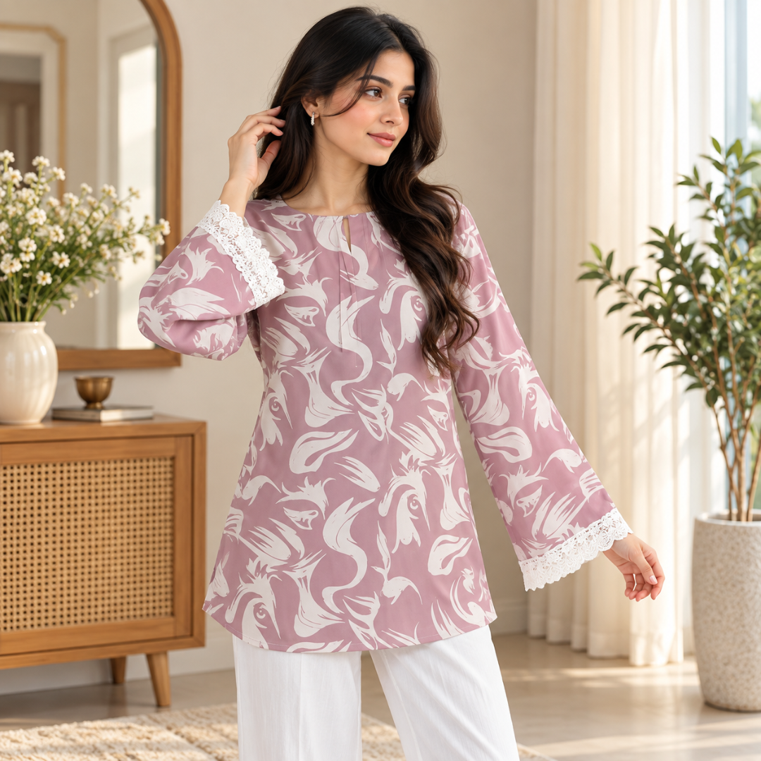 Women’s Floral Printed Cotton Short Kurti | Embroidered Tie-Up Kurti for Daily & Party Wear