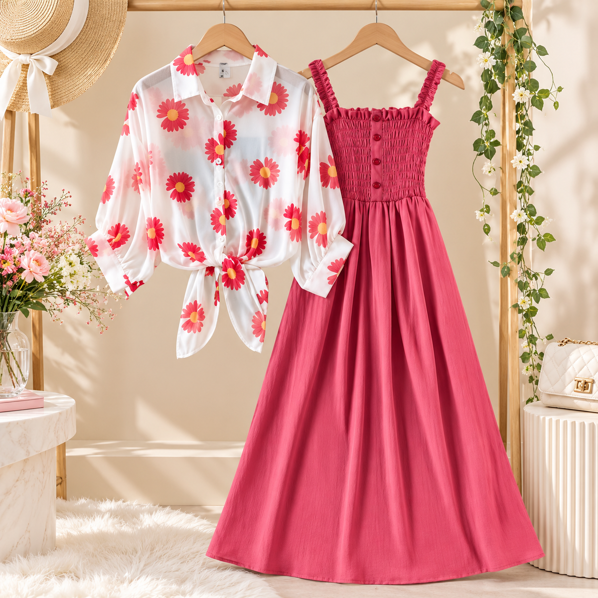 omen’s & Girls’ Pink Floral Party Dress | Elegant Festive, Birthday & Special Occasion Wear